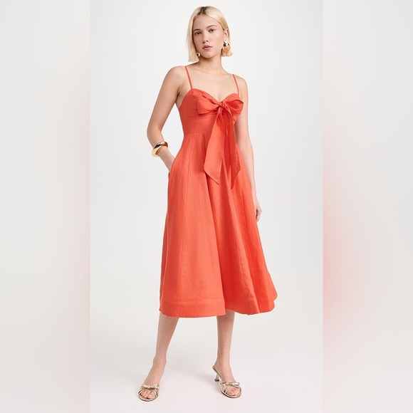 NWT Zimmermann Crush Tie Front Linen Midi Dress 2 US8 - Picture 2 of 15
